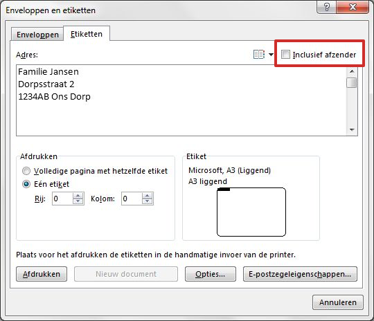 word 2013 etiketten maken met zelfde adres